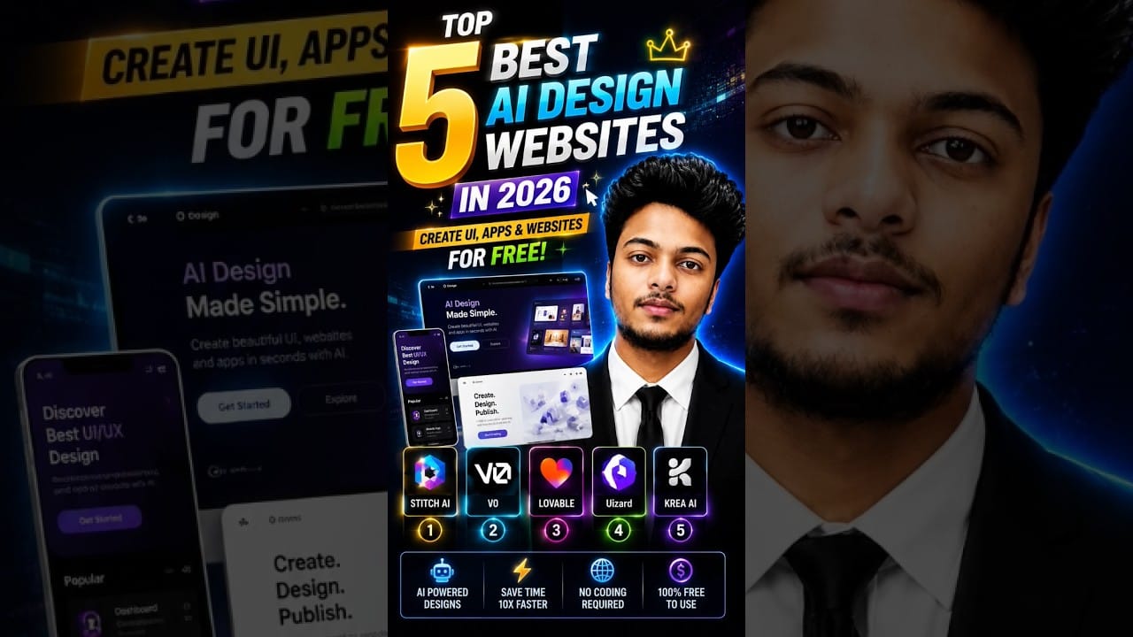 Top 5 Best AI Design Websites in 2026 🔥 | Create UI, Apps & Websites for FREE