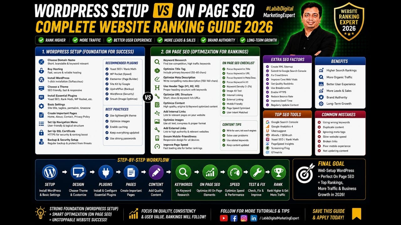 WordPress Setup Vs On Page SEO Complete Website Ranking Guide 2026 #LabibDigitalMarketingExpert